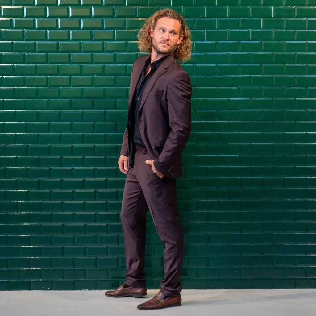 Flint Fitted Wool Suitpant - BUR Burgundy