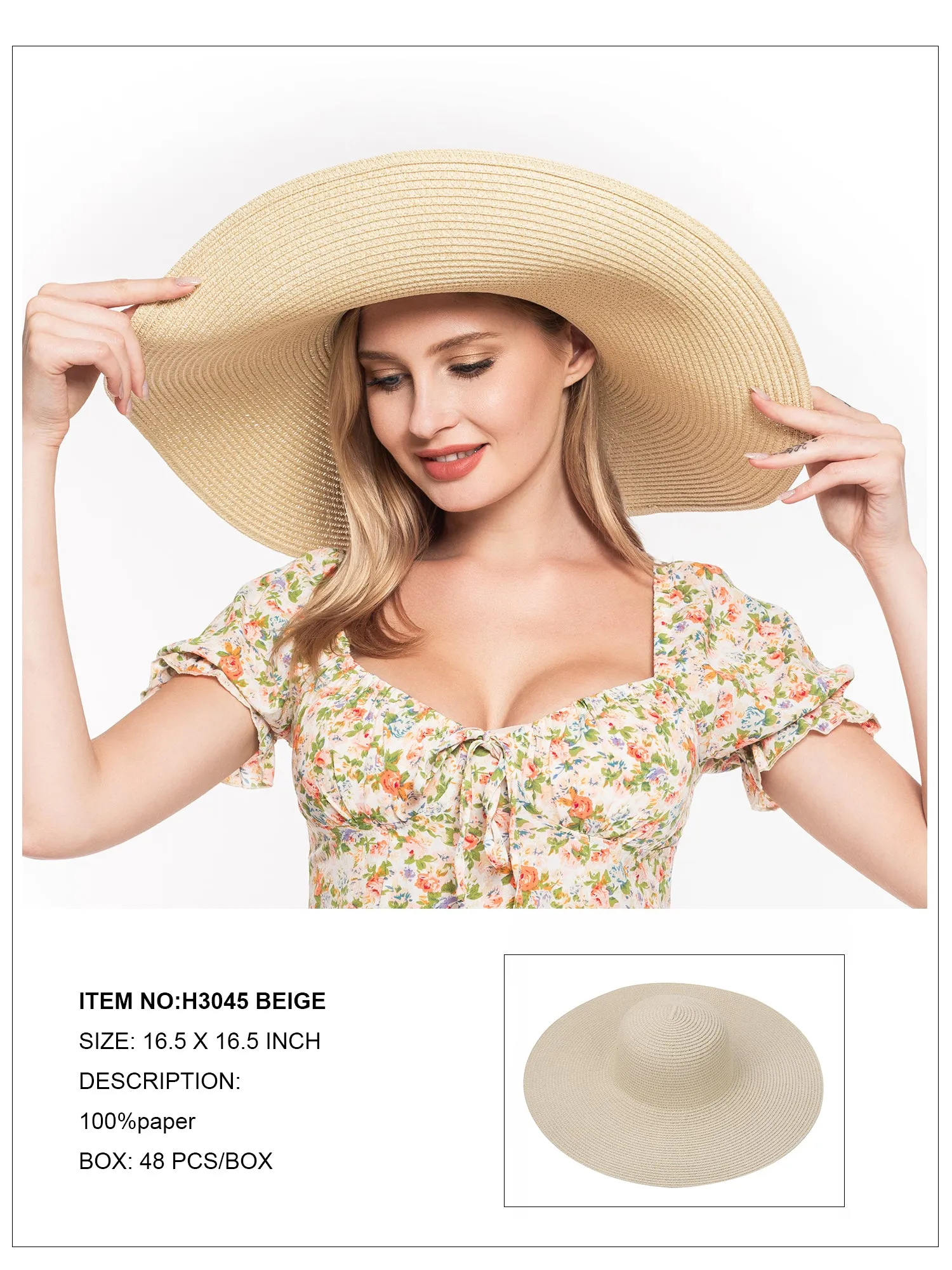 Floppy Foldable Beach Sun Hat-Beige
