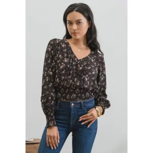 Floral Front Pleated Woven Blouse