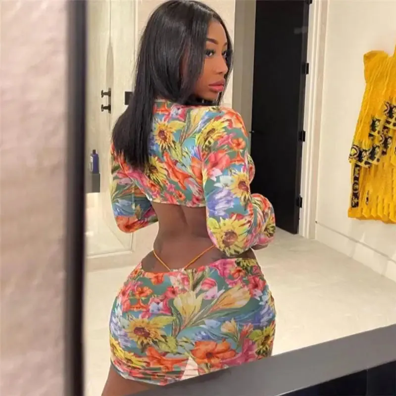 Floral Mesh Skirt Set^