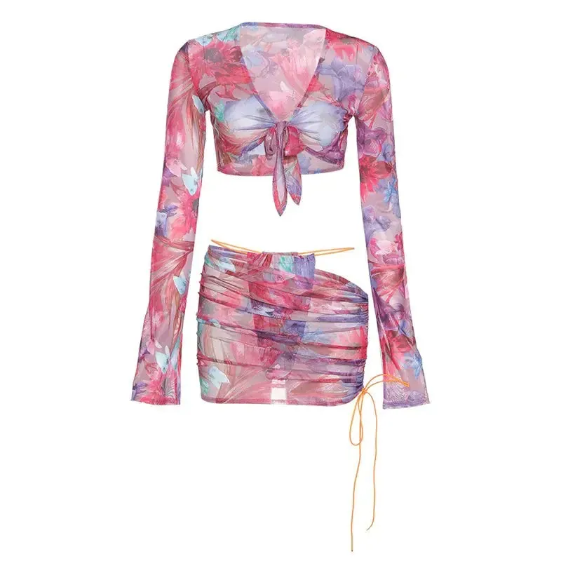 Floral Mesh Skirt Set^
