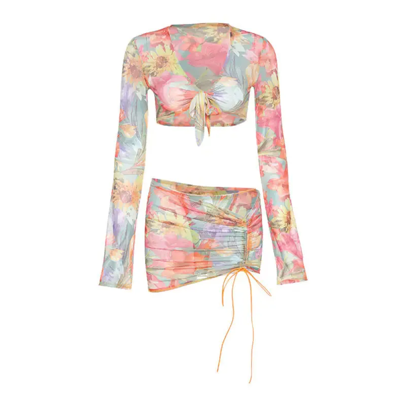 Floral Mesh Skirt Set^
