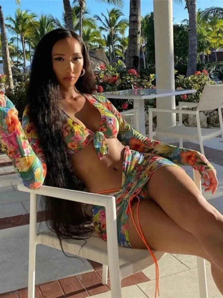 Floral Mesh Skirt Set^