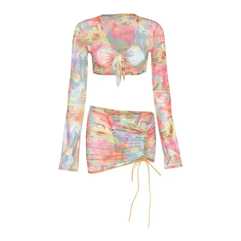 Floral Mesh Skirt Set^