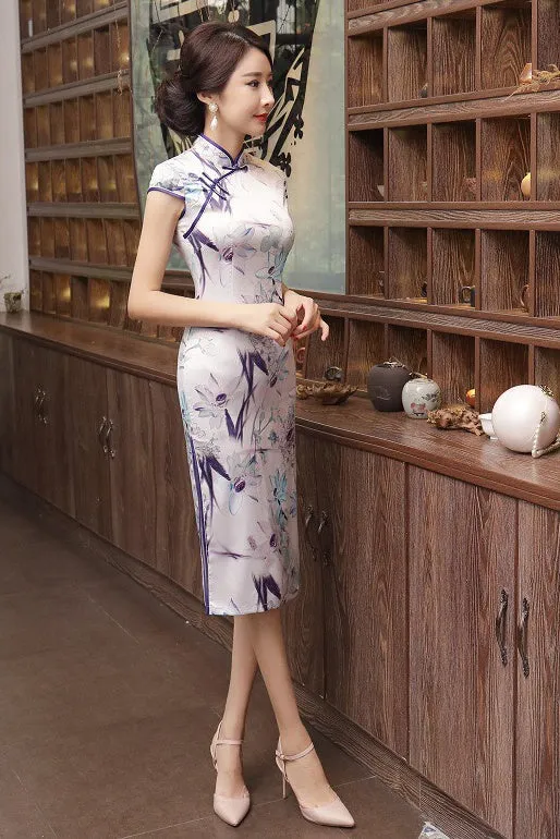 Floral Print Midi Qipao Dress