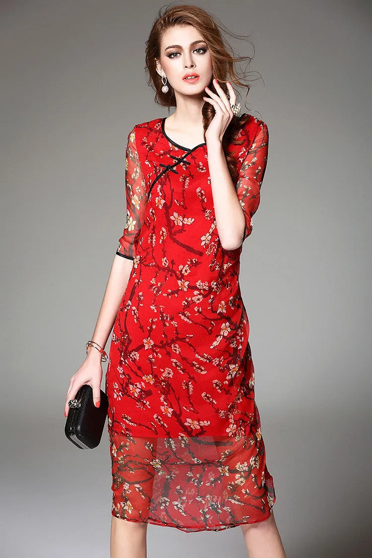 Floral Print Silk Dress