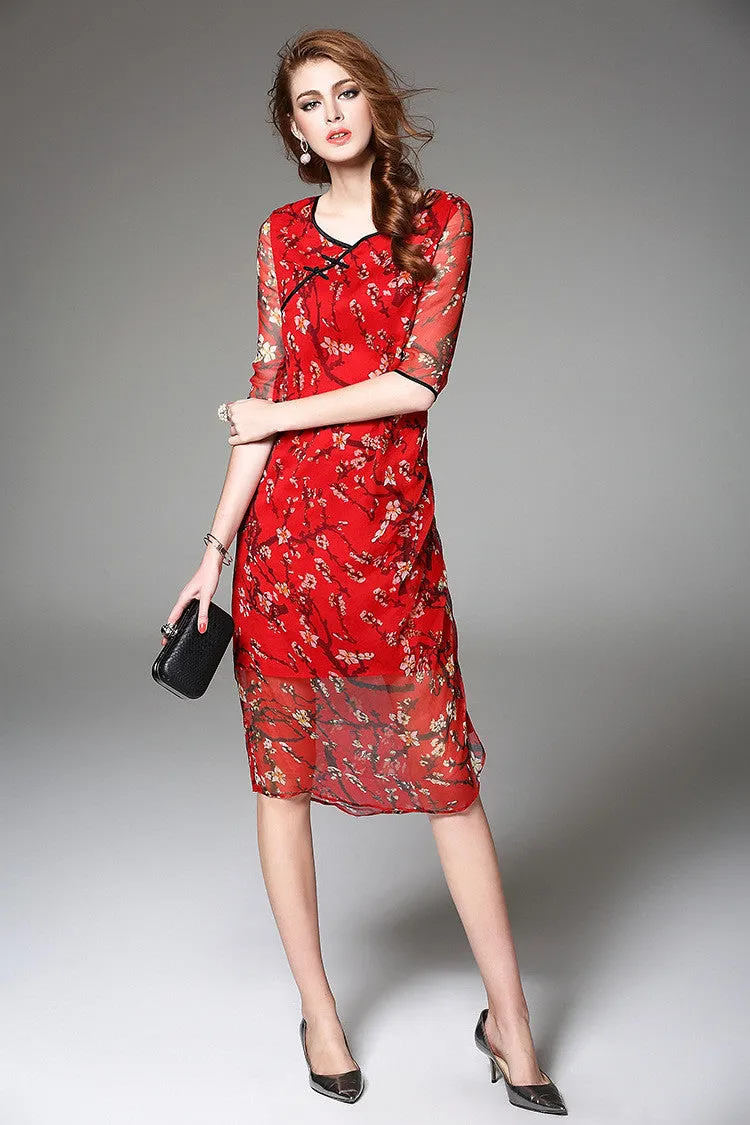 Floral Print Silk Dress