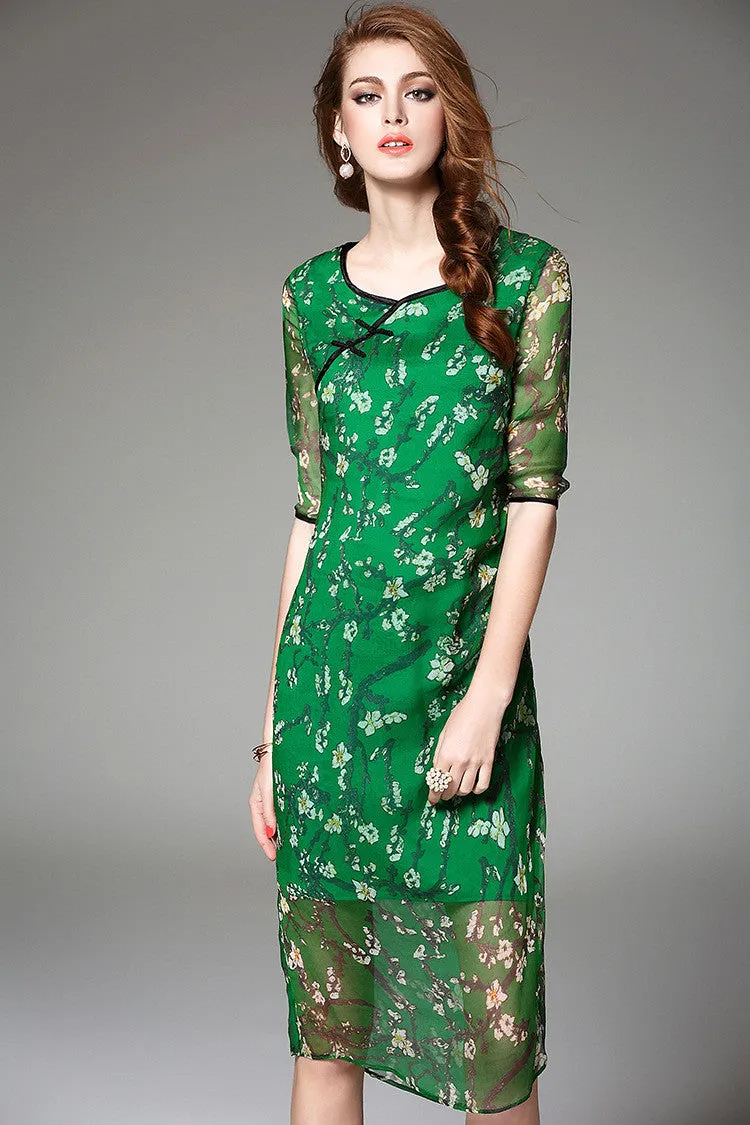 Floral Print Silk Dress