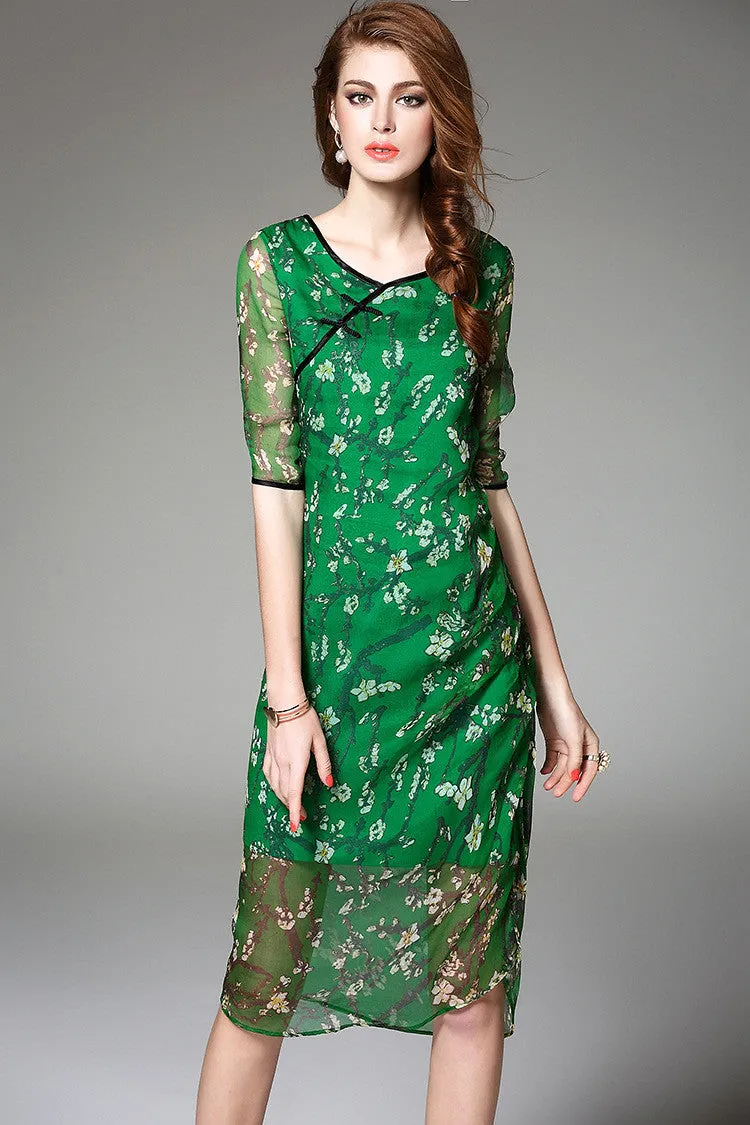 Floral Print Silk Dress
