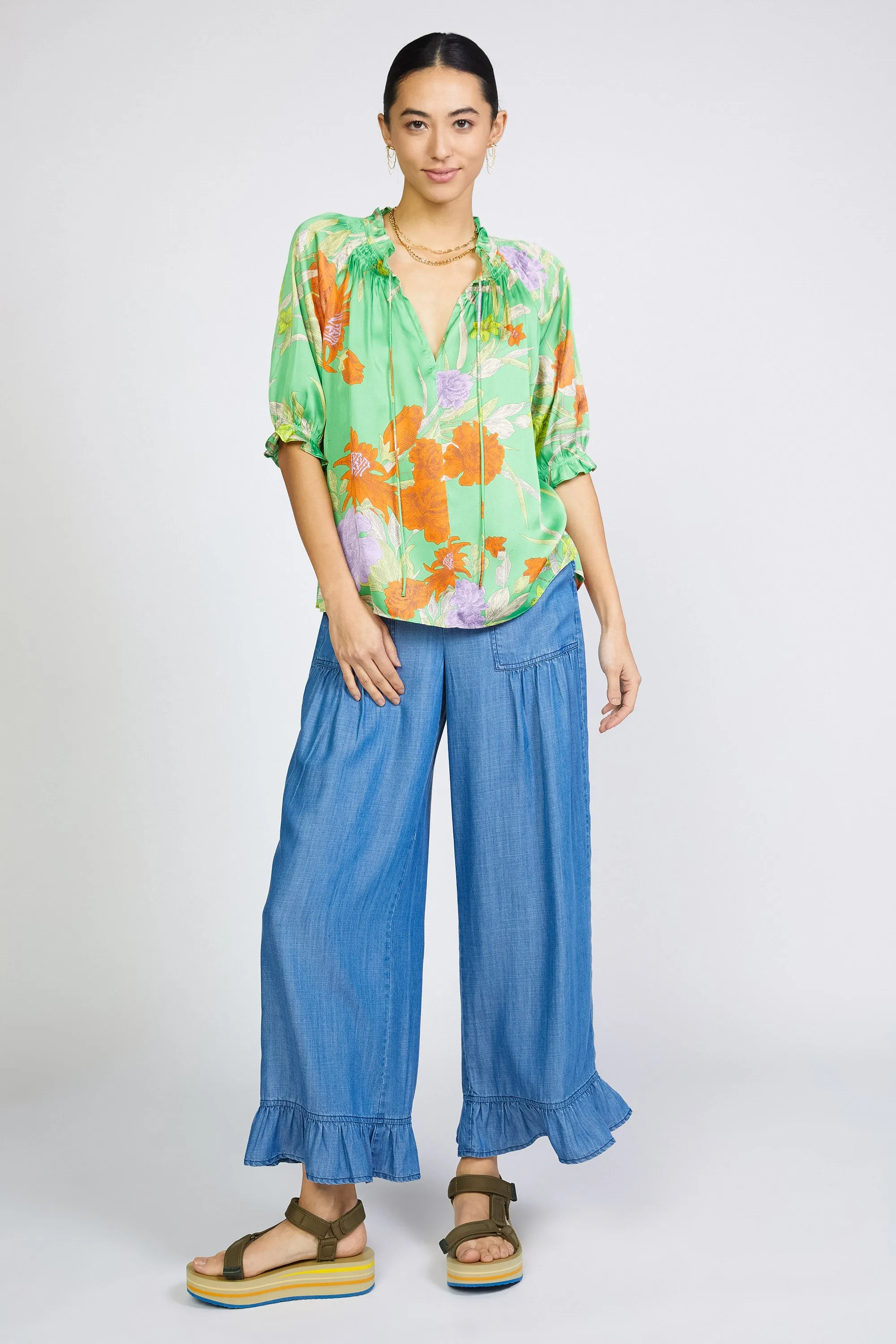 Floral Split Neck Blouse