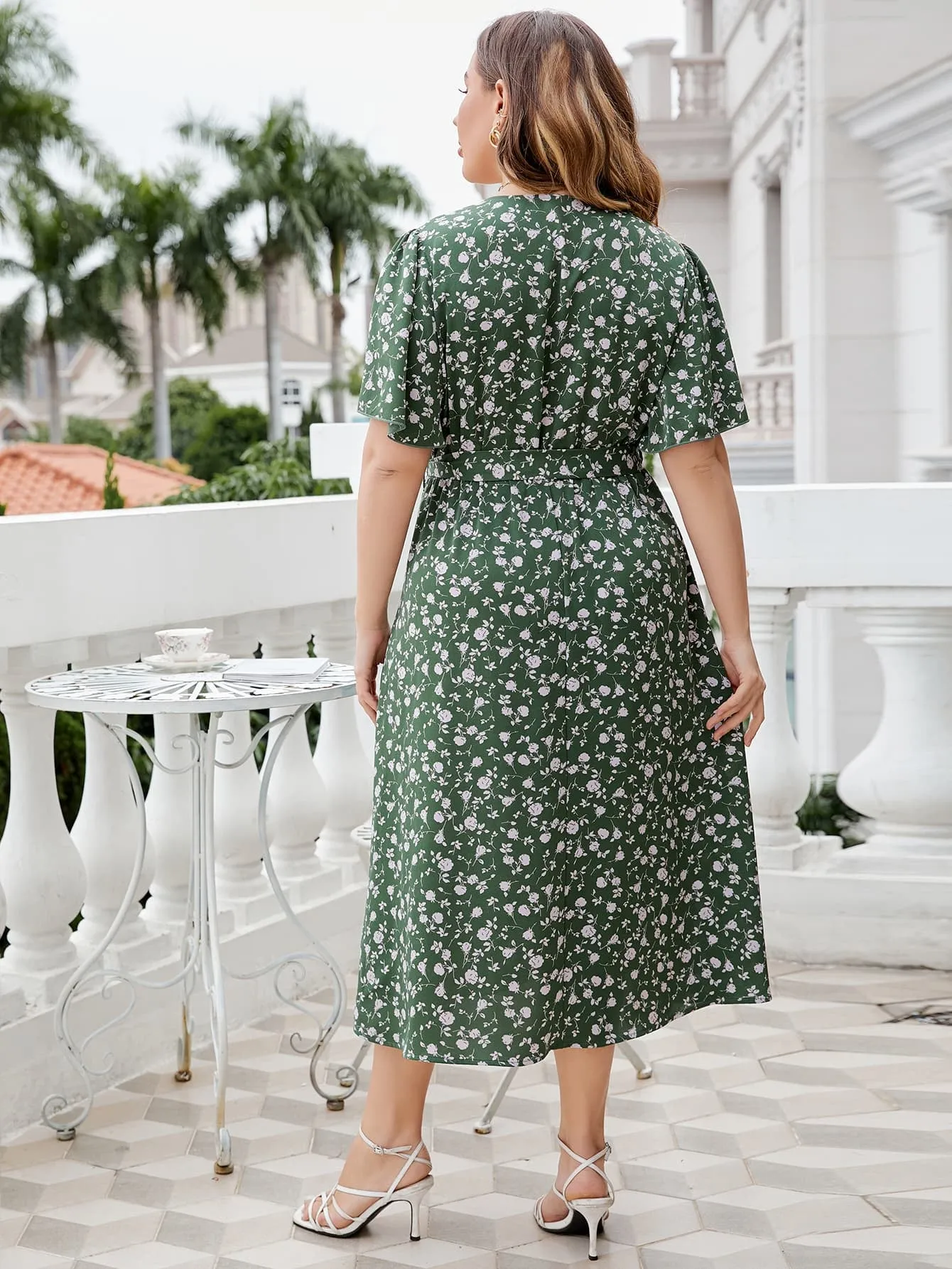 Floral Surplice Tie Waist Dress Plus Size