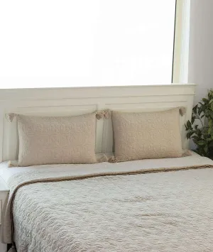 Floret Light Beige Melange 100% Cotton Knitted With Polyester Filled King Size Bed Cover With 2 Pillow Covers set
