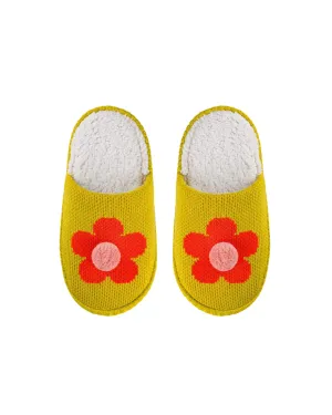 Flower Pom Slide Slipper Golden Olive