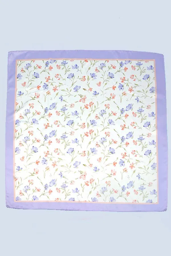Flower Print Silky Feel Bandana Scarf