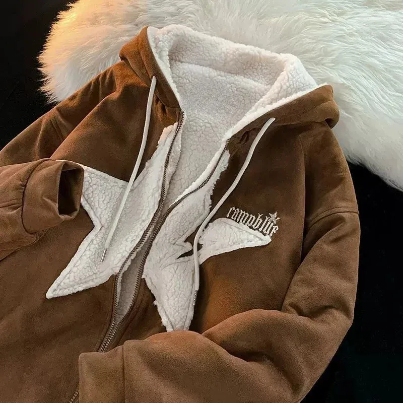 Flytonn- Streetwear y2k 90s Fashion Patch five-star cashmere thickened jacket womens 2022 new loose casual casual casual ins fashion jacket winter clothes women y2k