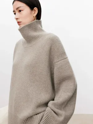 Flytonn-Thickened turtleneck 100% pure cashmere sweater women's loose lazy knit silhouette sweater European products