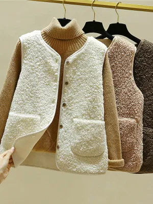 Flytonn-Winter Outfits Christmas Thanksgiving Gift New Year's Eve Outwear Loose Warm Lambswool Vest