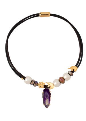 Forest Ceramic Necklace with 18K Gold Unicorn and Paw Accents