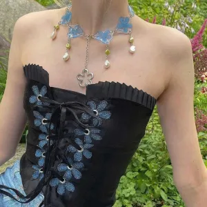 Forget-Me-Not, Remember Me Always      Goth  Corset Top Dark Academia Kawaii Academia Y2K Cottagecore Coquette Fairycore Dollette Princesscore