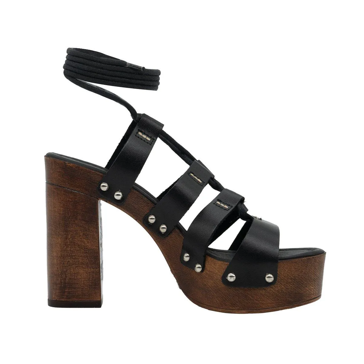 Formula Joven Strappy Platform Shoes Leather Black Colour For Women