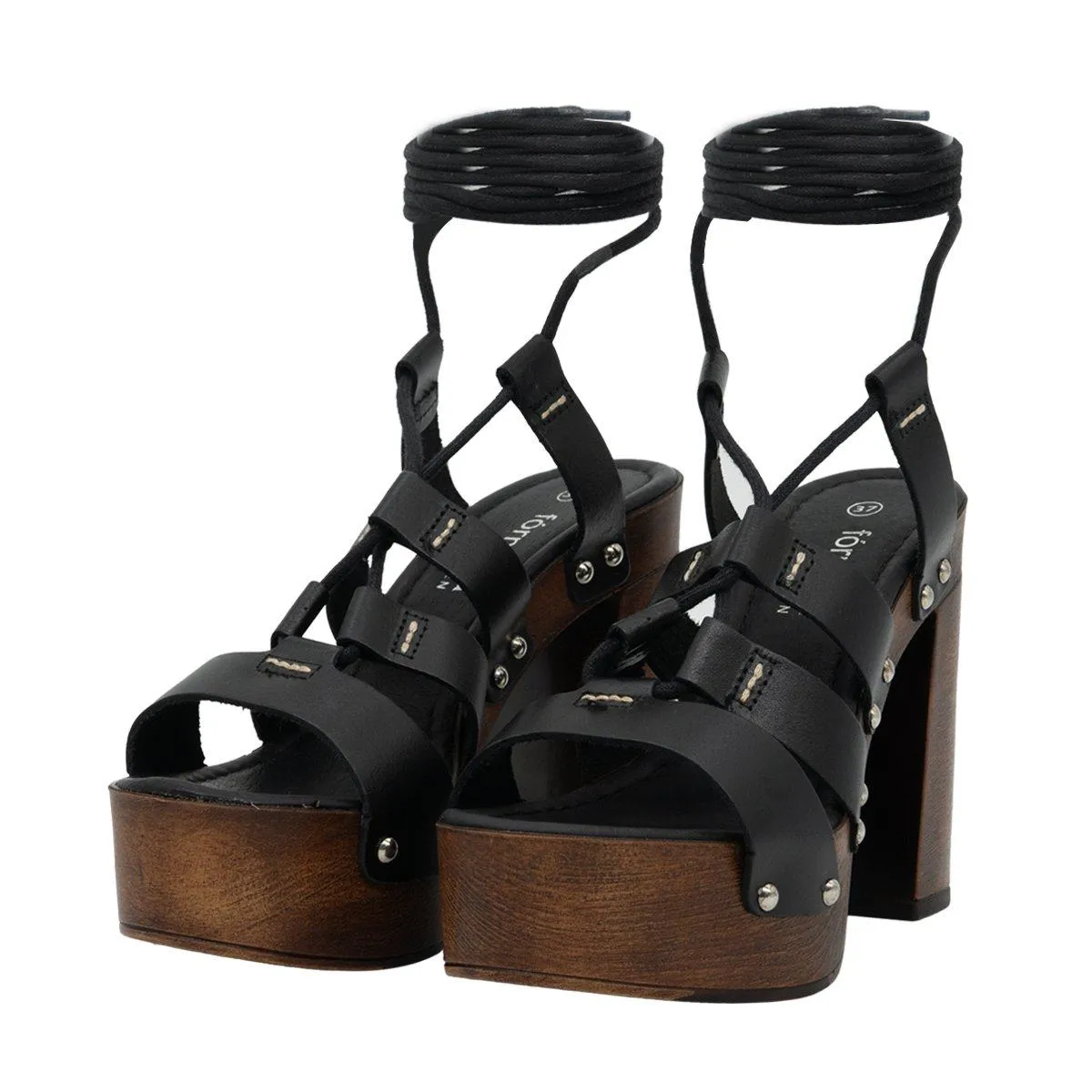 Formula Joven Strappy Platform Shoes Leather Black Colour For Women