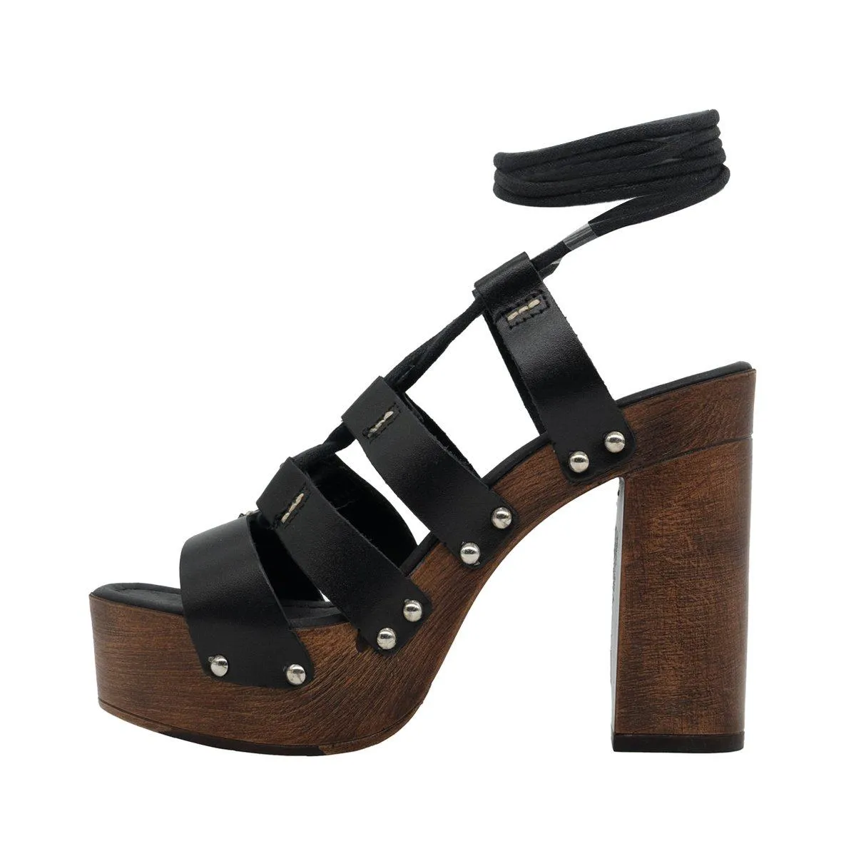 Formula Joven Strappy Platform Shoes Leather Black Colour For Women