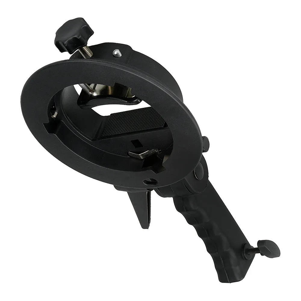 Fotodiox Pro Flash Bracket Holder with Handle for Speedlight Flash Guns and Bowen Mount Strobes - For Use with Reflectors, Softboxes, Snoots and Umbrellas