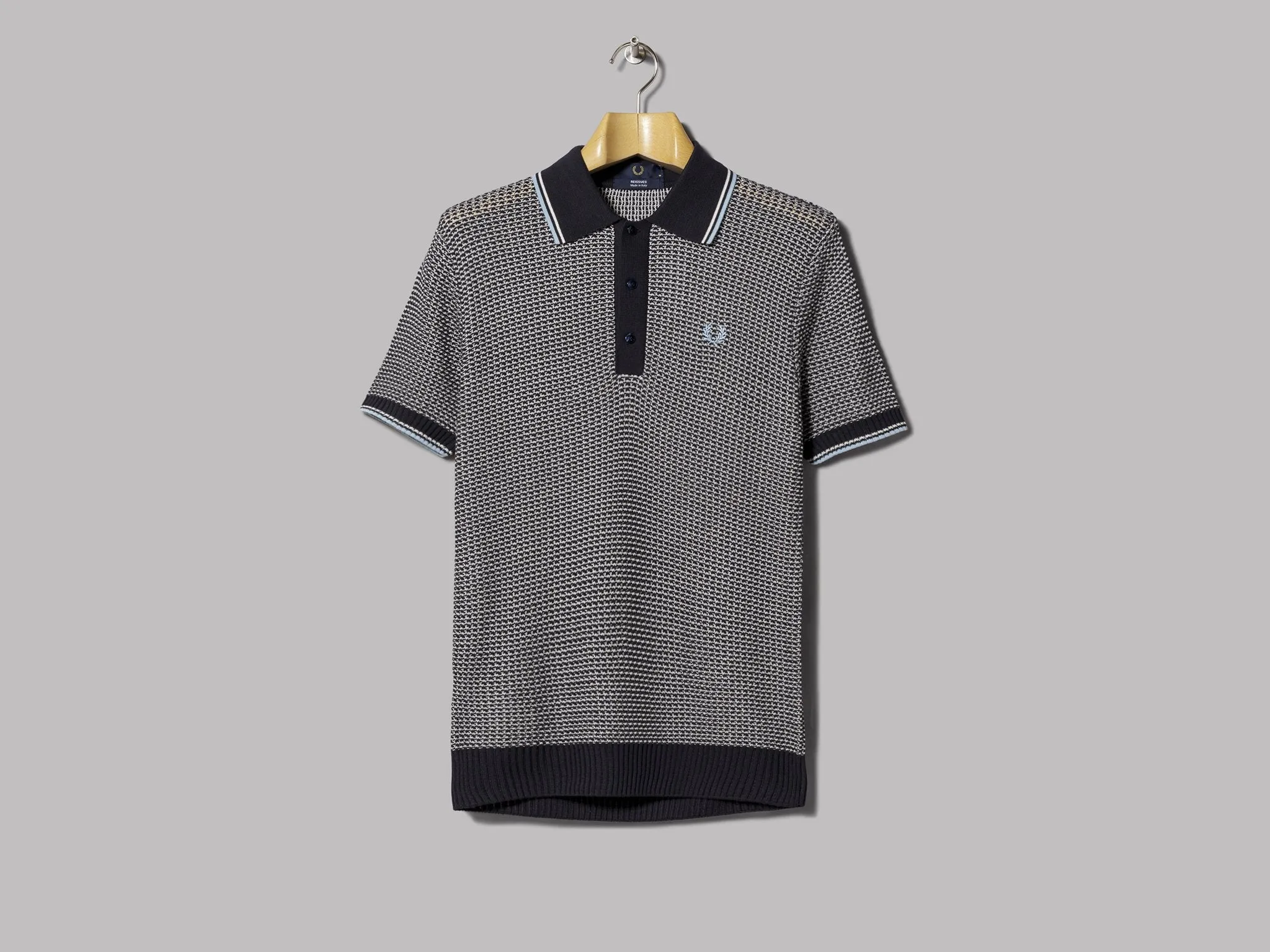 Fred Perry Two Colour Texture Knitted Shirt (Navy)