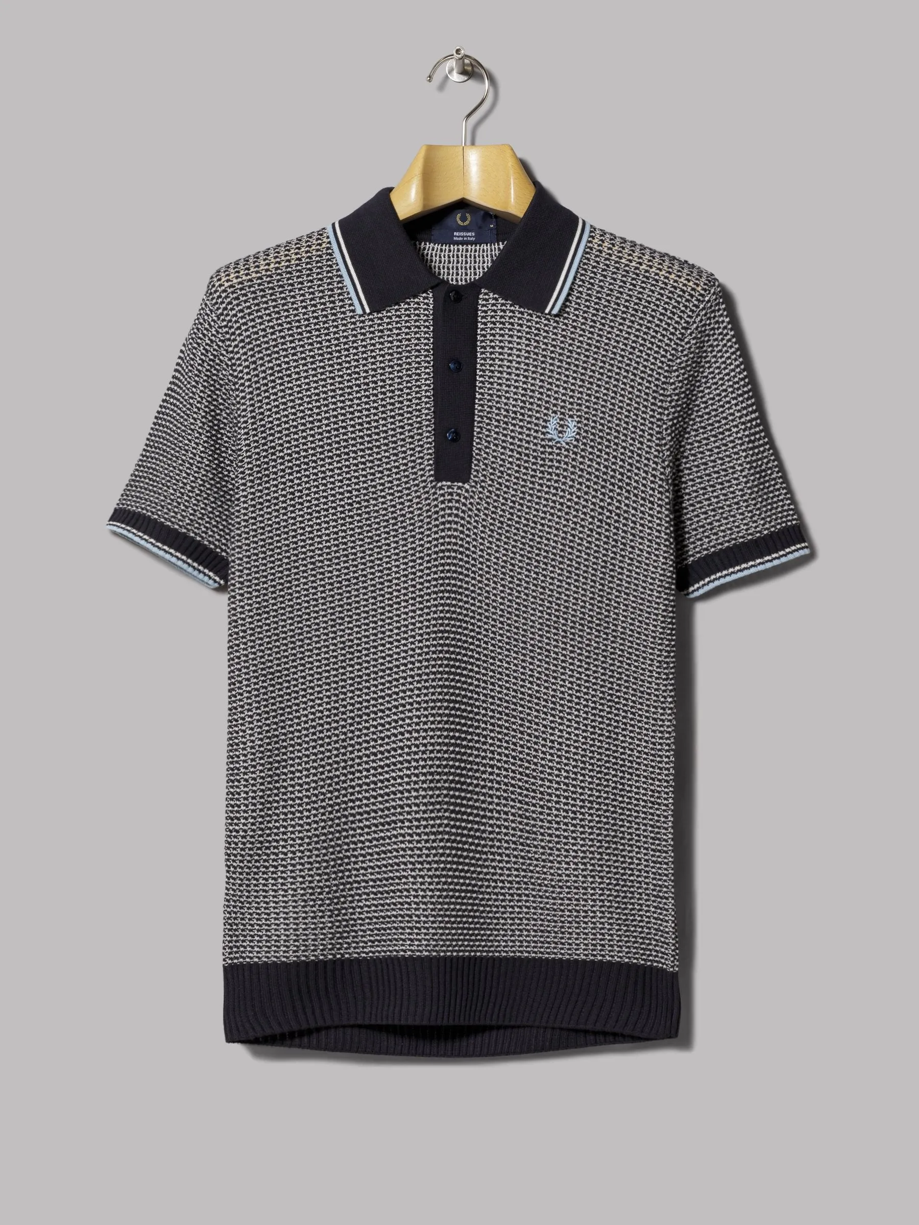 Fred Perry Two Colour Texture Knitted Shirt (Navy)