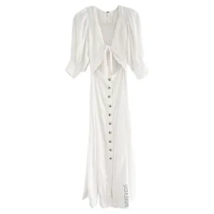 Free People Cut Out Maxi Dress Waist Boho Puff Sleeves White Size XS