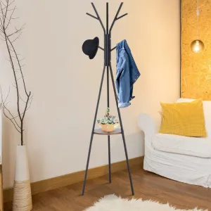 Free Standing Metal Coat Rack Stand 9 Hooks w/ Shelf - Brown