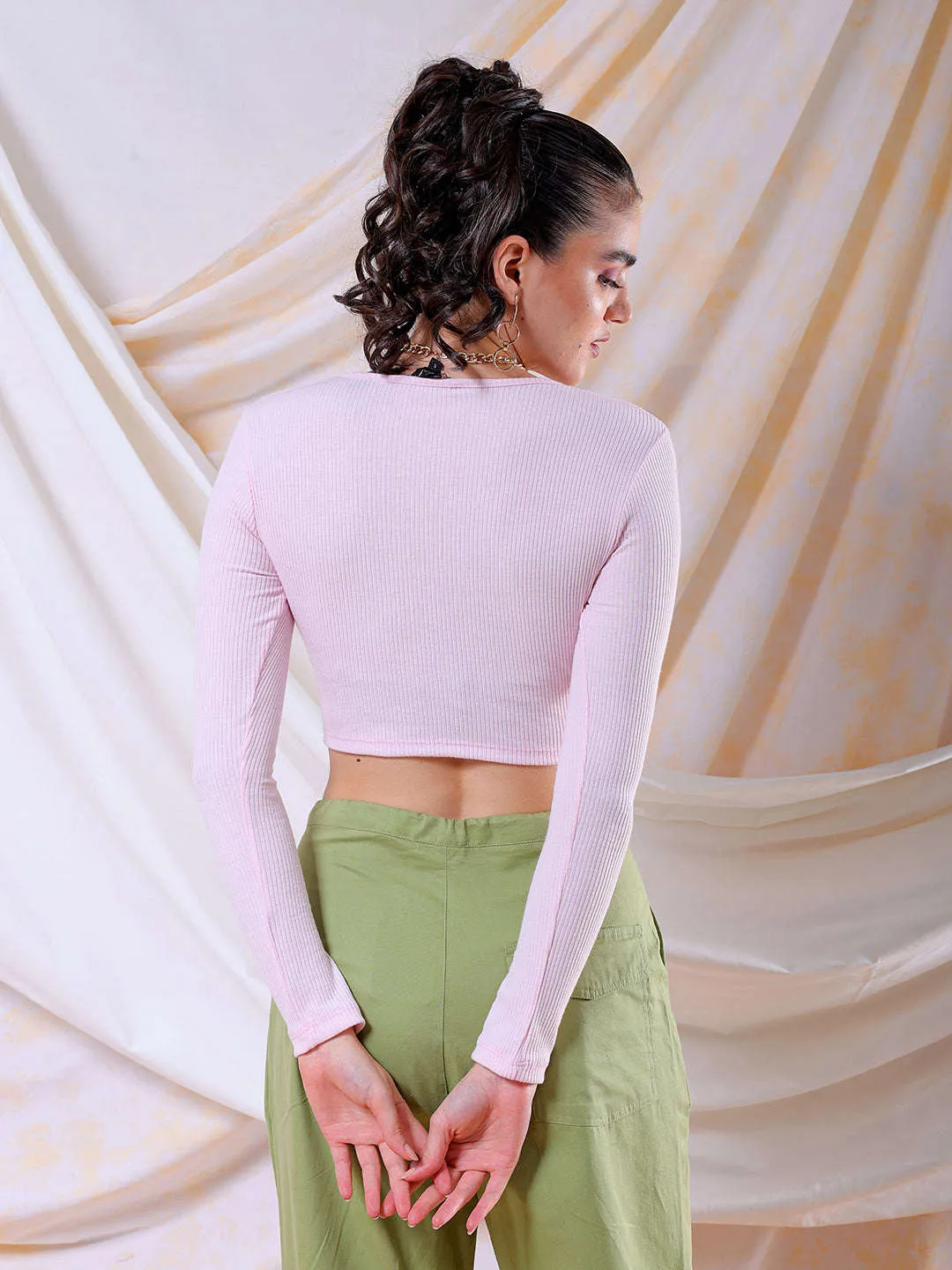 Freehand Women Pink Fitted Solid V-Neck Regular