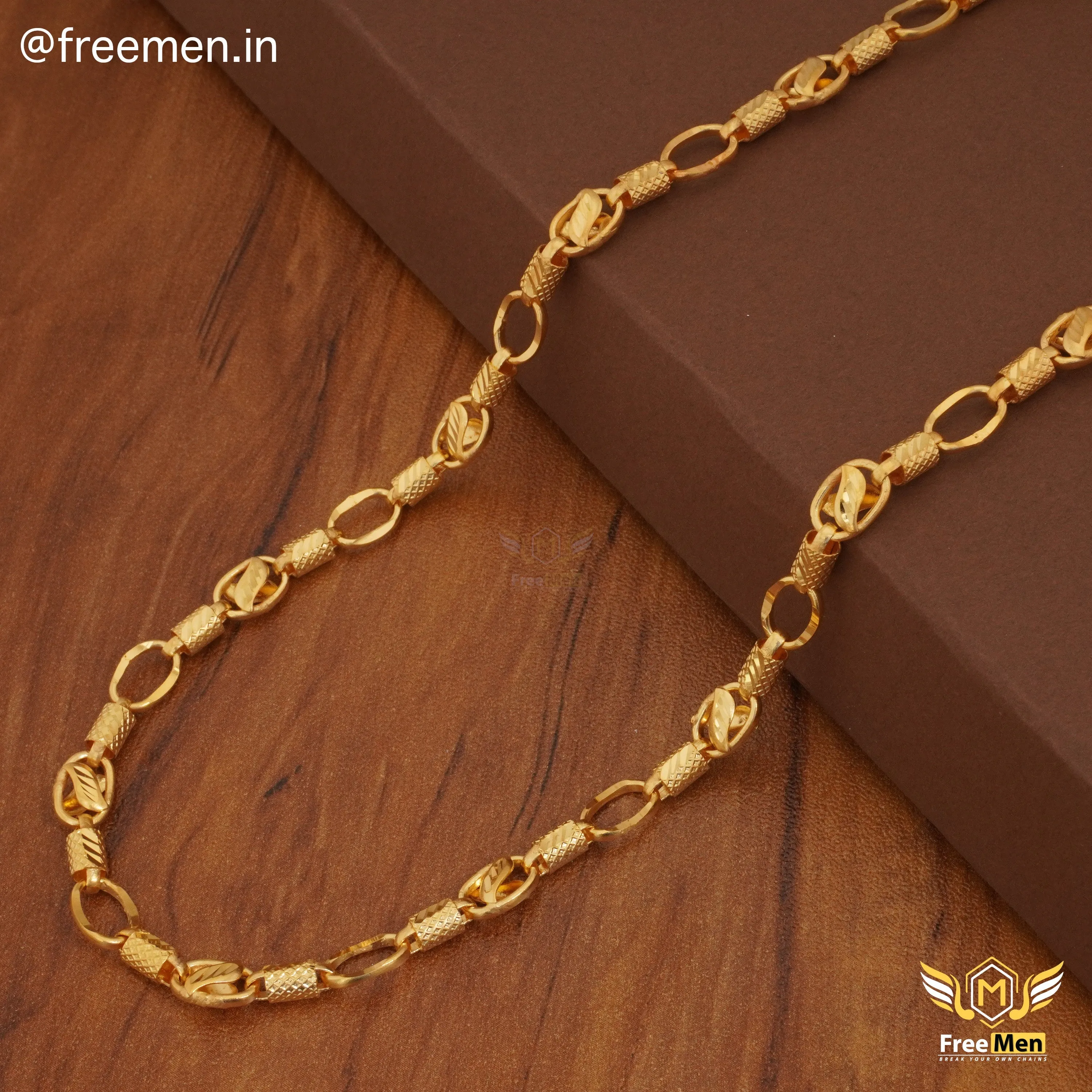 Freemen Fascination Leaf Pipe design Gold Plated Chain - FMGC20