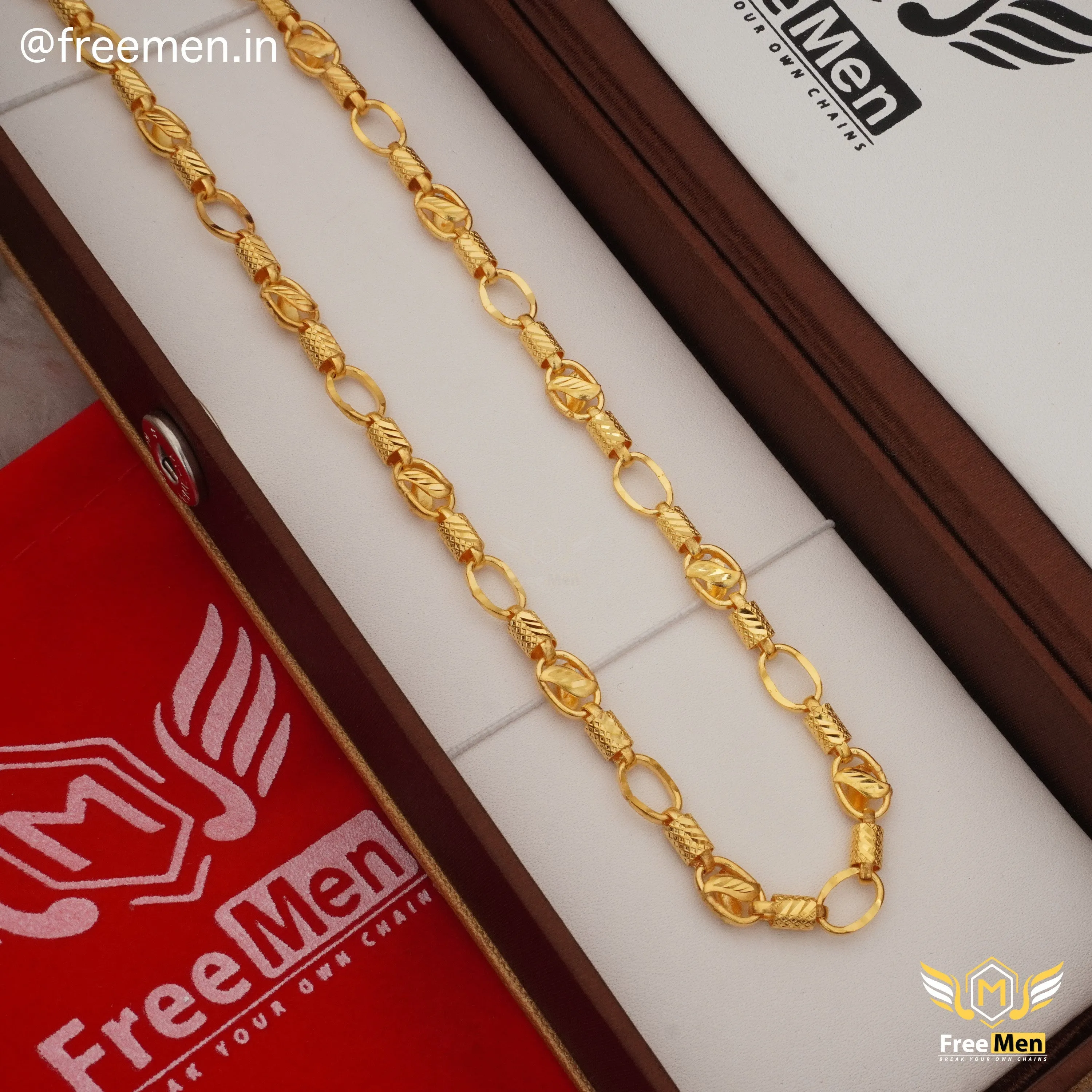 Freemen Fascination Leaf Pipe design Gold Plated Chain - FMGC20