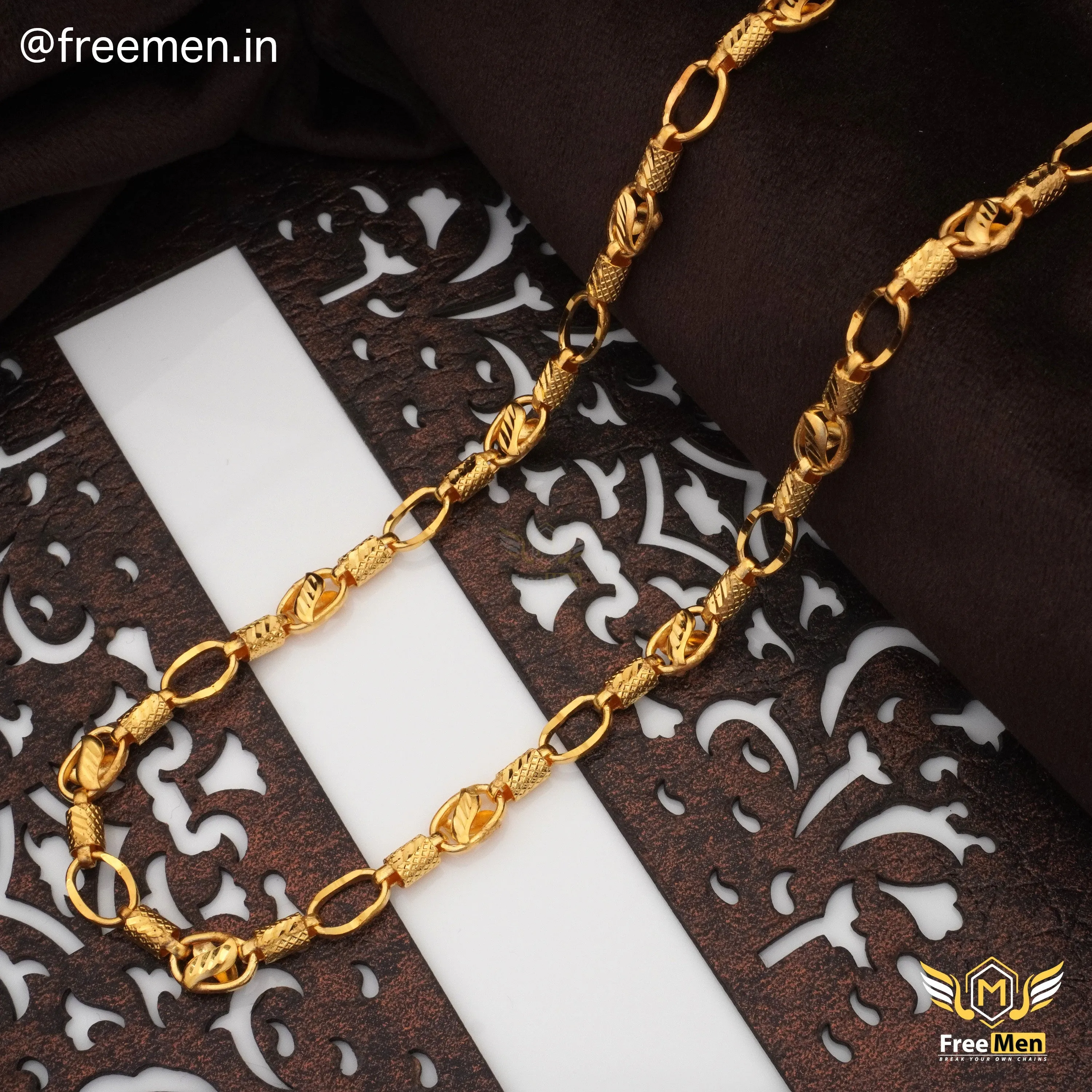 Freemen Fascination Leaf Pipe design Gold Plated Chain - FMGC20