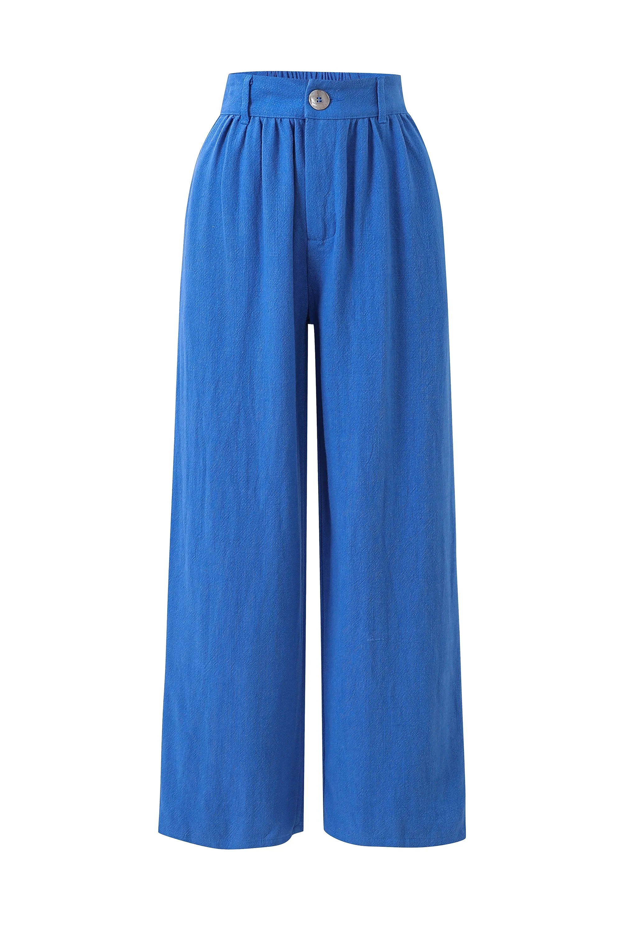 French Blue Linen Straight Leg Trousers