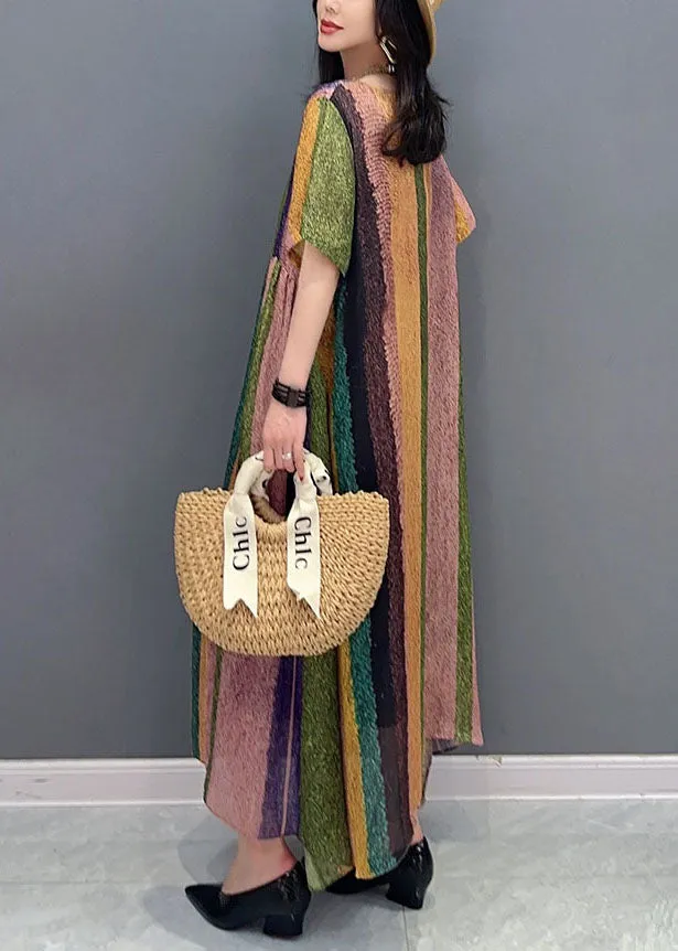 French Colorblock O Neck Wrinkled Patchwork Silk Dress Summer LY7282