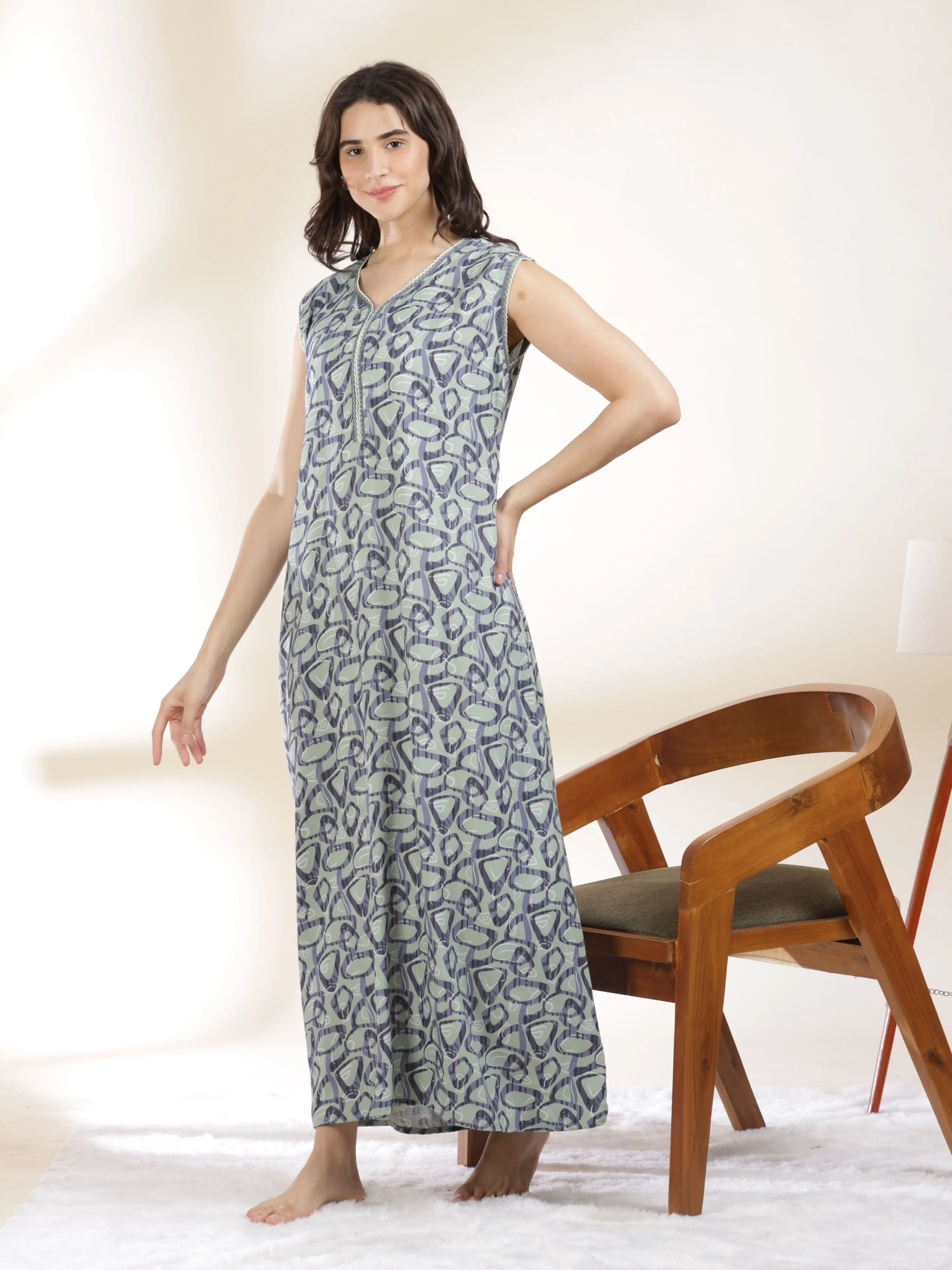 Fresh Mitsy Mint Alpine Sleeveless Designer Nighty