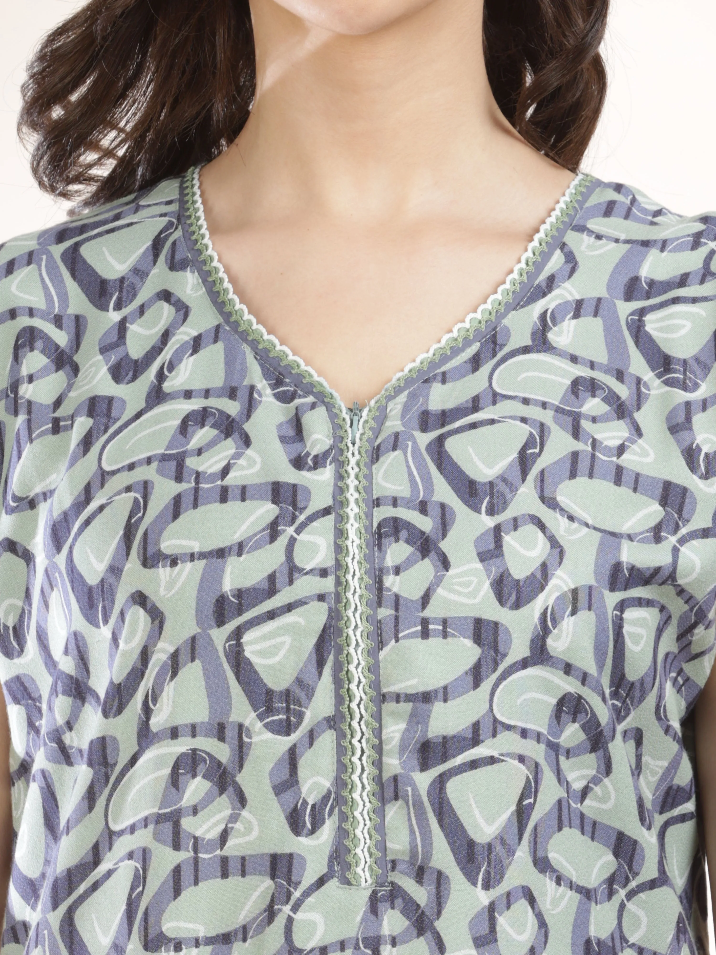 Fresh Mitsy Mint Alpine Sleeveless Designer Nighty