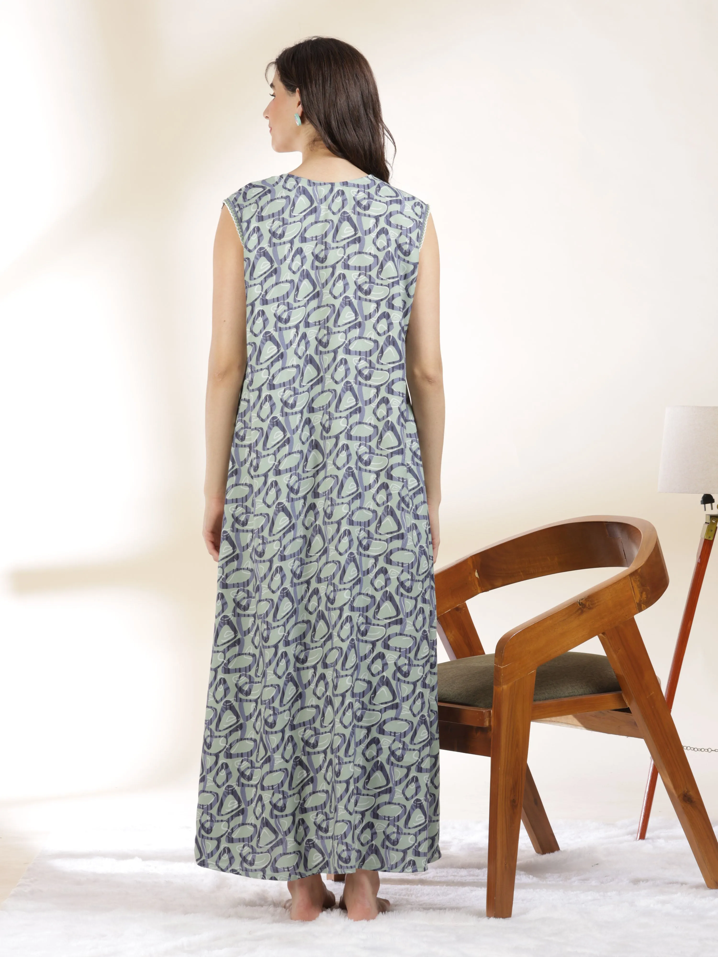 Fresh Mitsy Mint Alpine Sleeveless Designer Nighty