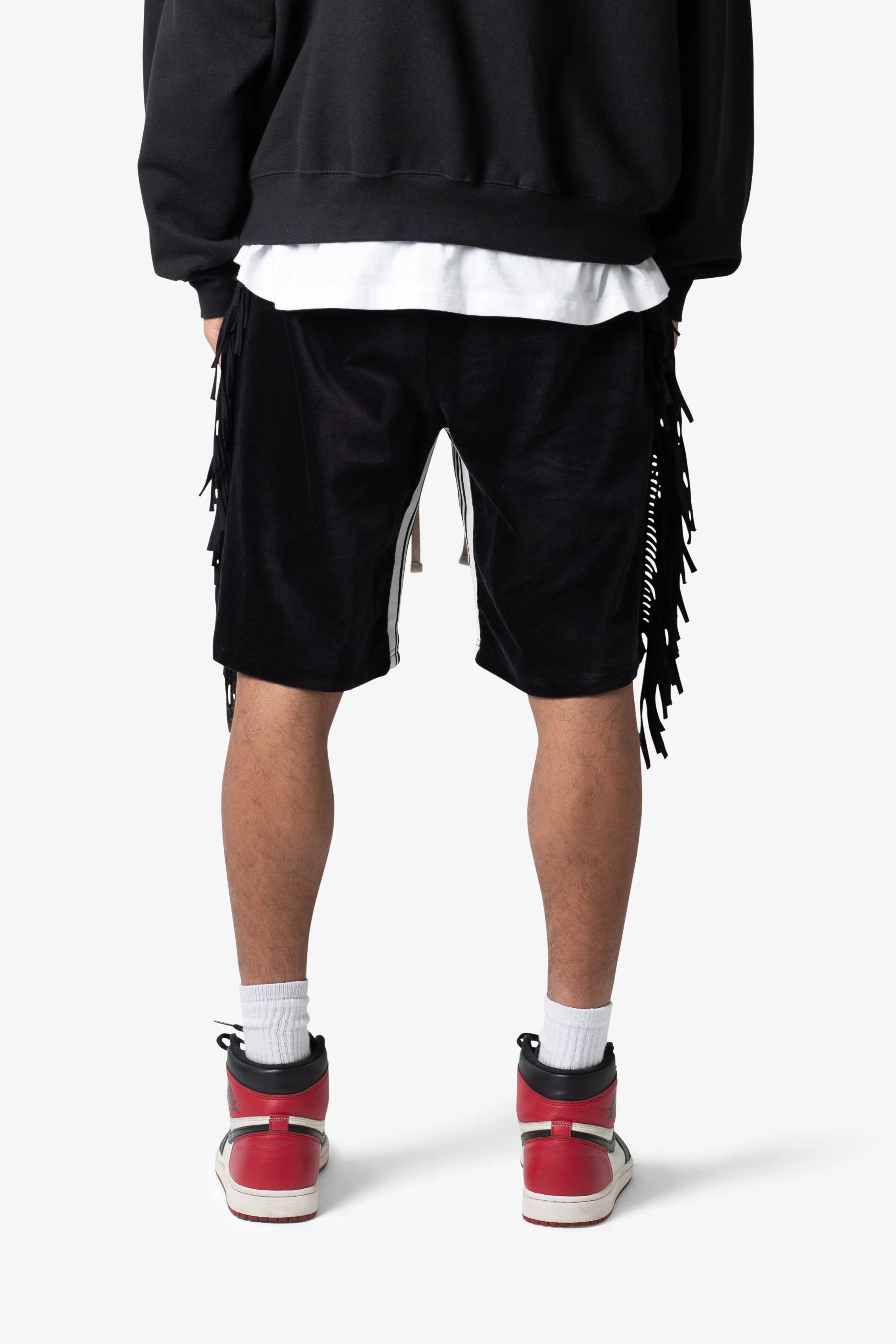 Fringe Velour Sweatshorts - Black