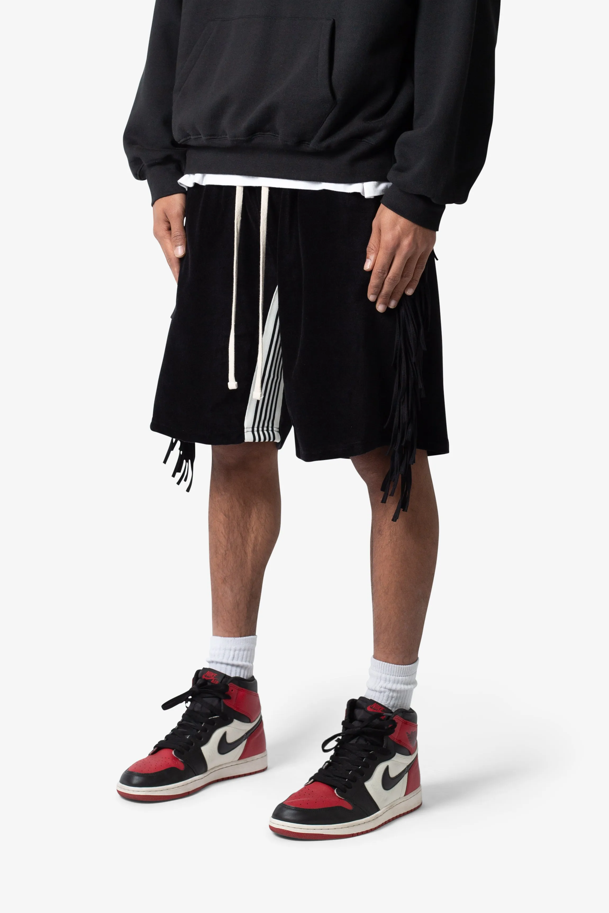 Fringe Velour Sweatshorts - Black