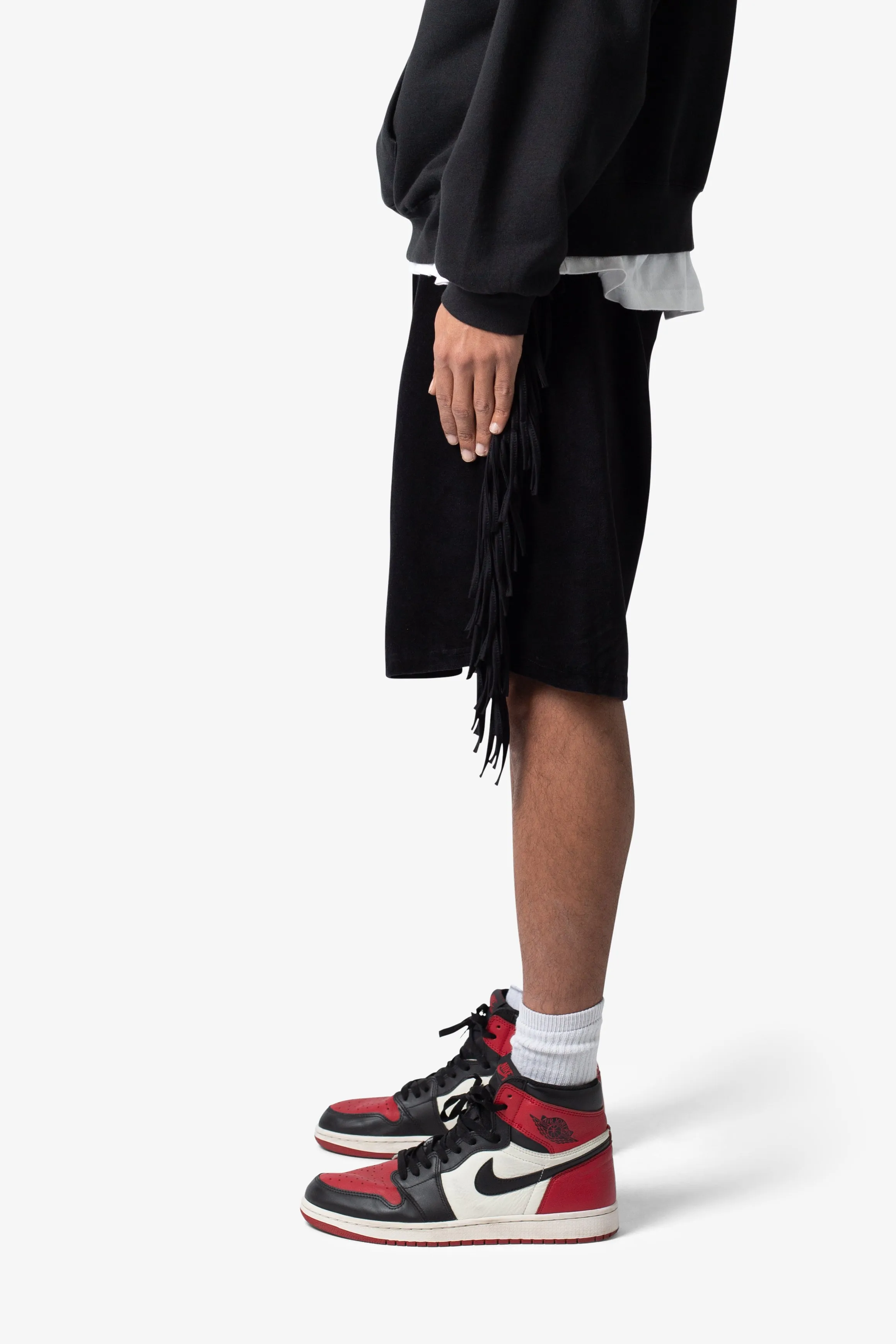 Fringe Velour Sweatshorts - Black