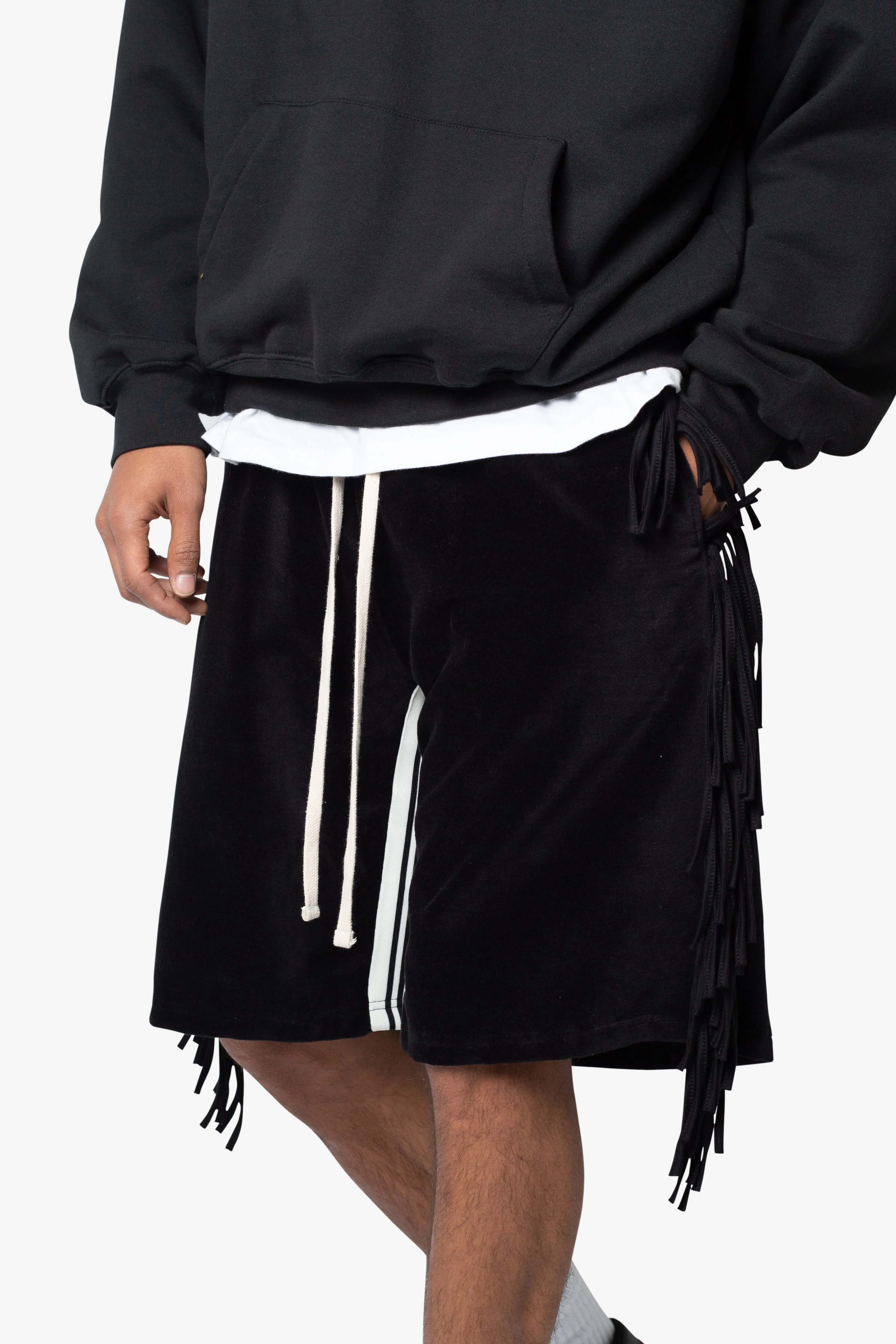 Fringe Velour Sweatshorts - Black