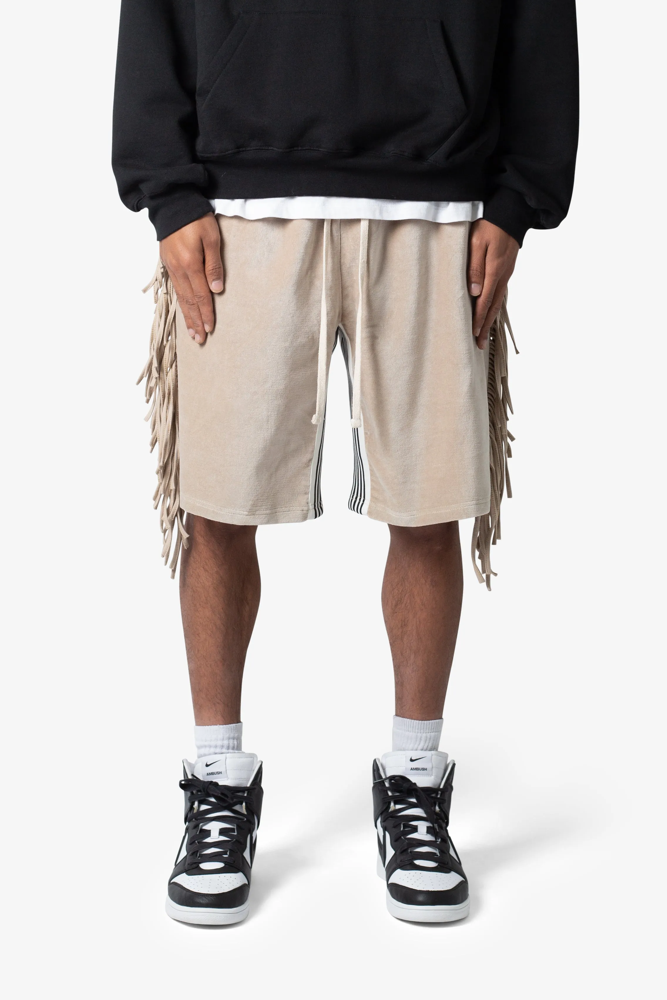 Fringe Velour Sweatshorts - Dust