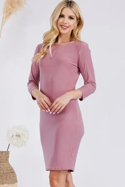 Full Size Round Neck Long Sleeve Slim Dress