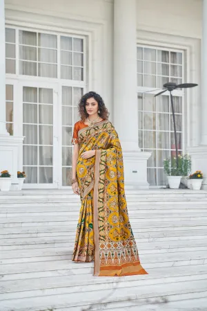 Function Wear Mustard Color Patola Silk Saree