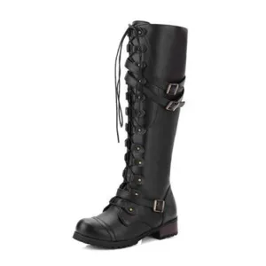 Funki Buys | Boots | Women's Roman Lace Up High Flat Boots