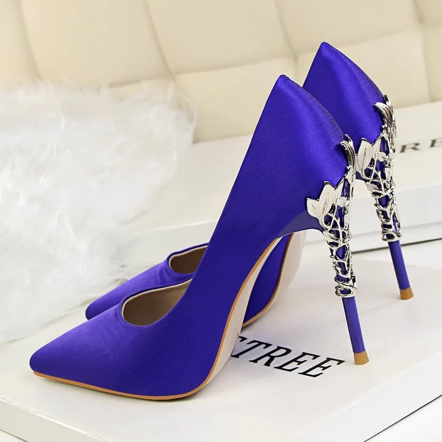 Funki Buys | Shoes | Women's Silk Stilettos | Metal Carved Heels