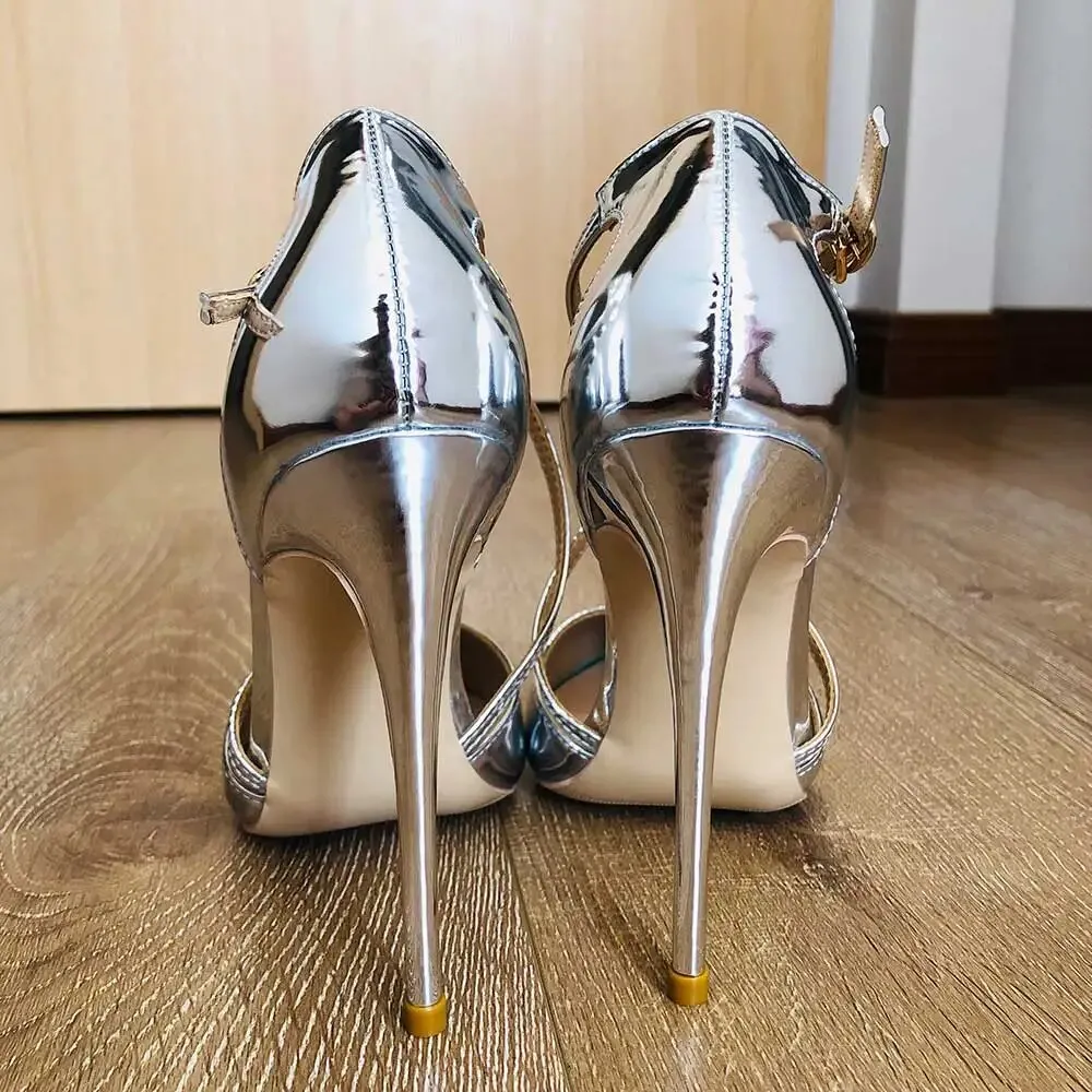 Funki Buys | Shoes | Women's Silver Cross Ankle Strap Stilettos